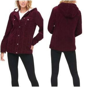 Levi's Women's Corduroy Hooded Sherpa Trucker Jacket Burgundy Purple